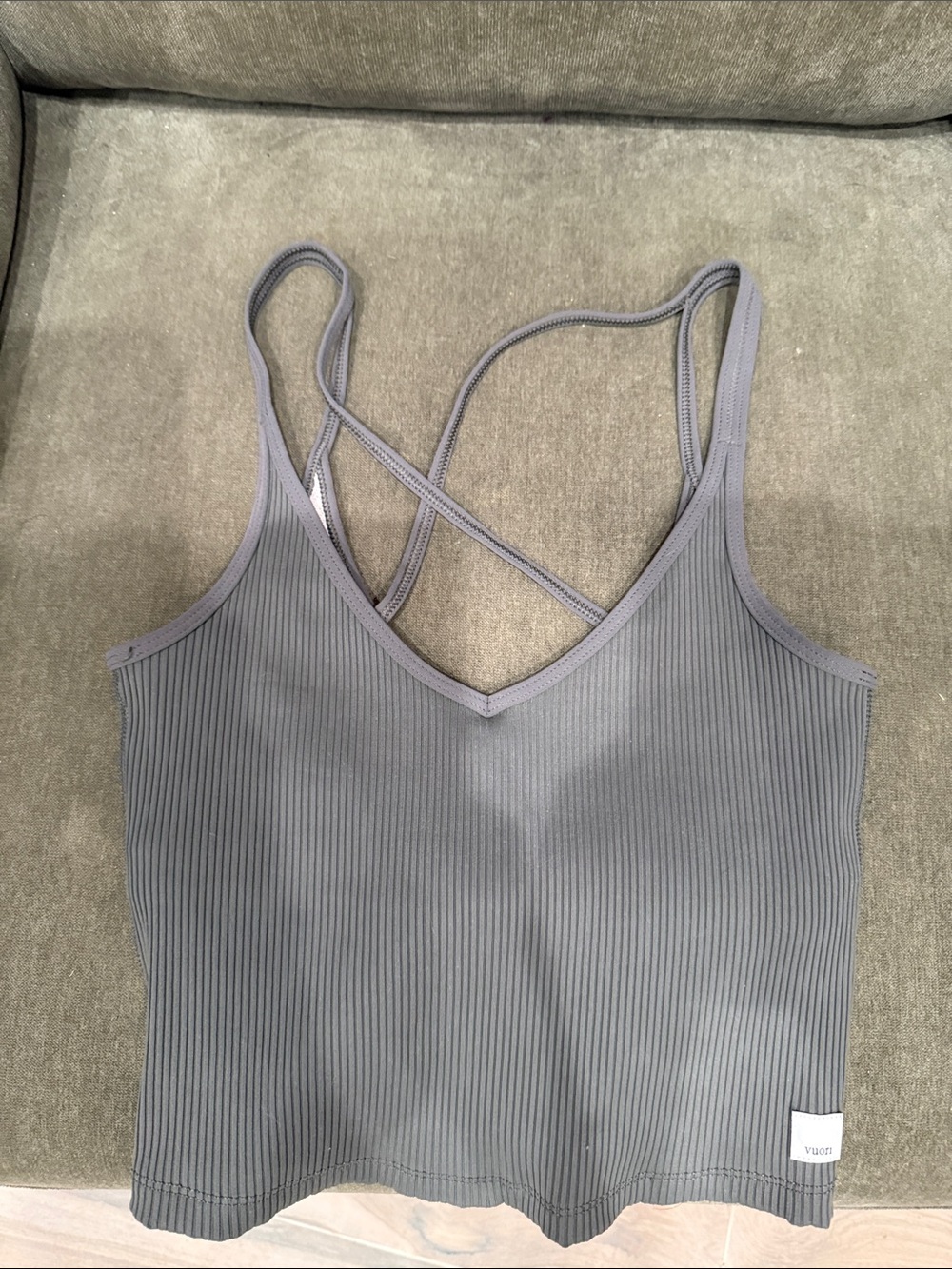 Vuori Ribbed Cross-Back Camisole in Green